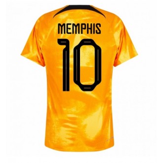 Nederländerna Memphis Depay #10 Hemmatröja VM 2022 Korta ärmar